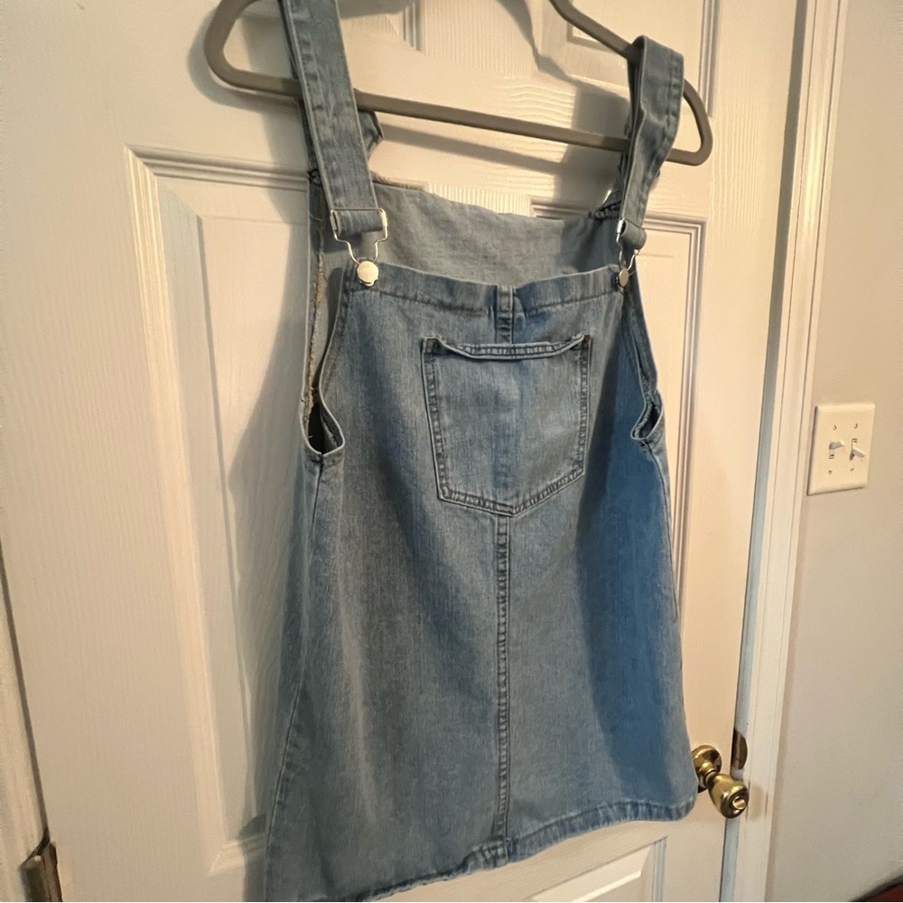 Juniors Blue Denim Overalls Dress Large - Picture 2 of 6